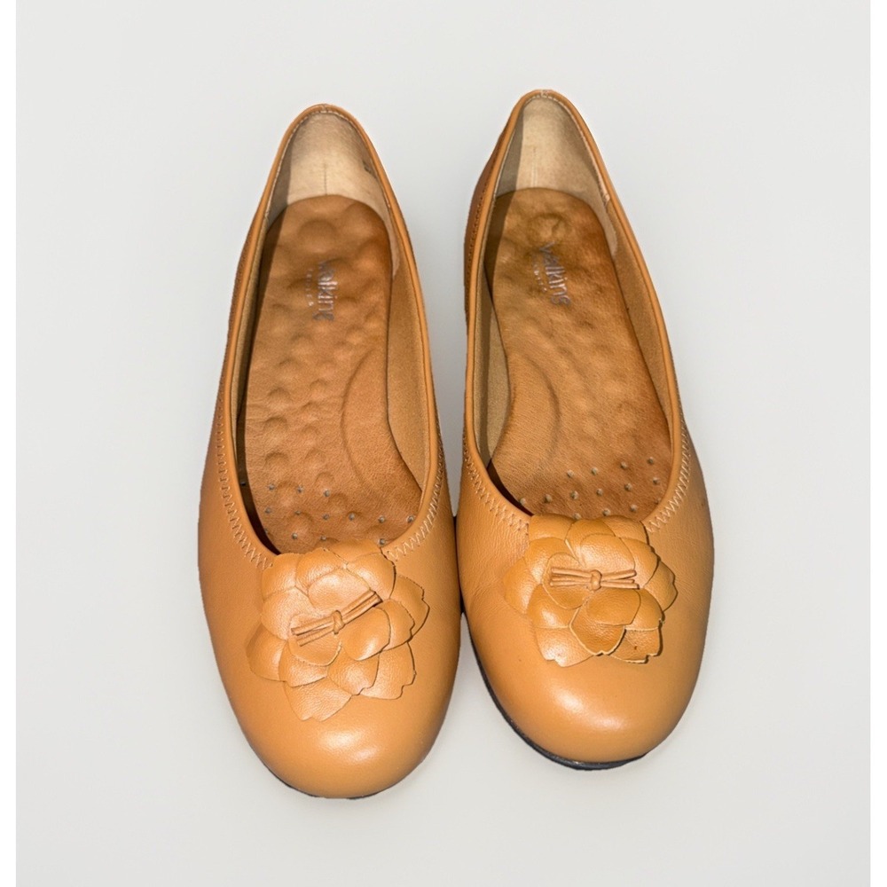 Walking Cradles Brown Leather Trina Ballet Flats w/Flower‎ Size 9B Comfort Shoes